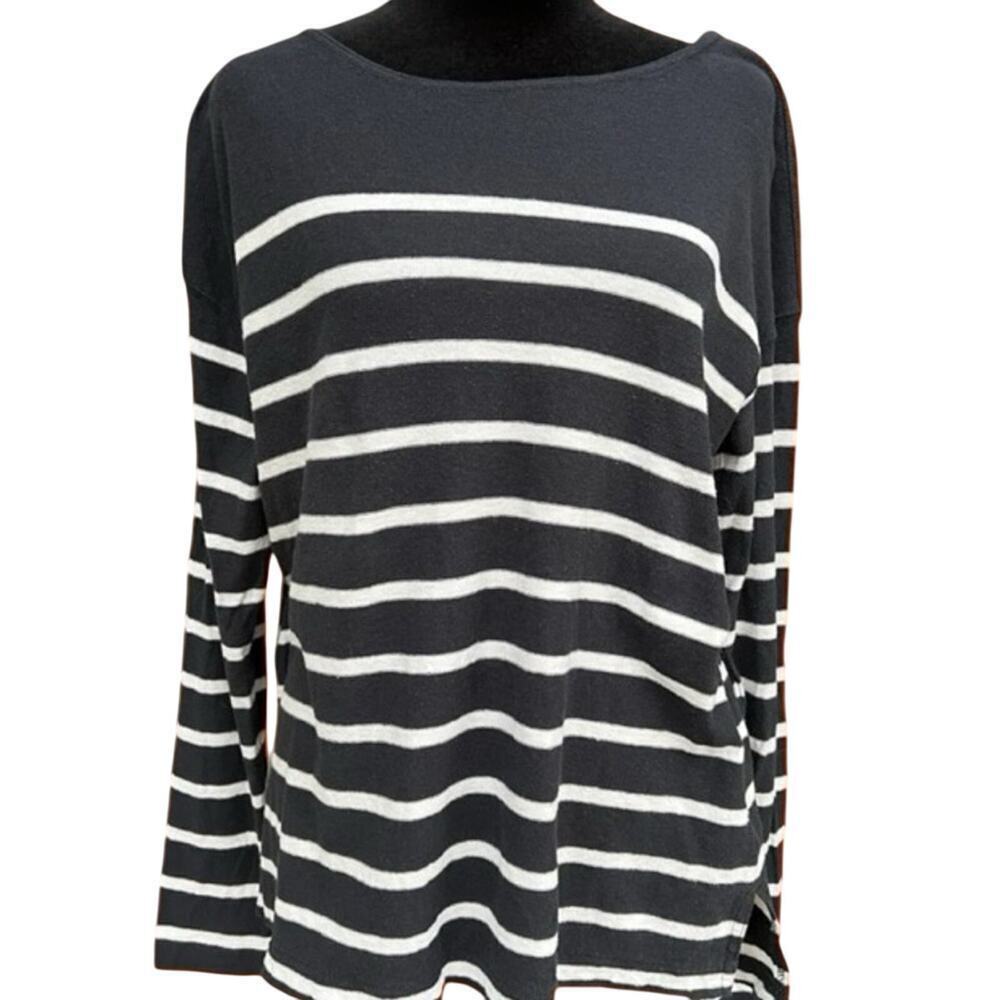 J.Crew women's size S charcoal gray with ivory stripes, long sleeve